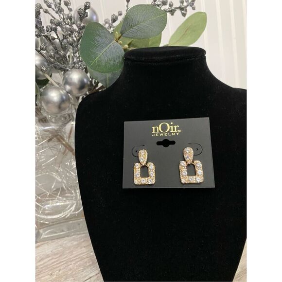 nOir Jewelry Gold  Rhinestone Square Cocktail Earrings - Picture 1 of 2